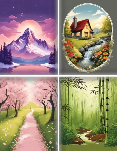 Coloring page collection thumbnail Serene Landscapes in color