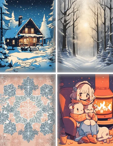 Coloring page collection thumbnail Cozy Winter Scenes in color