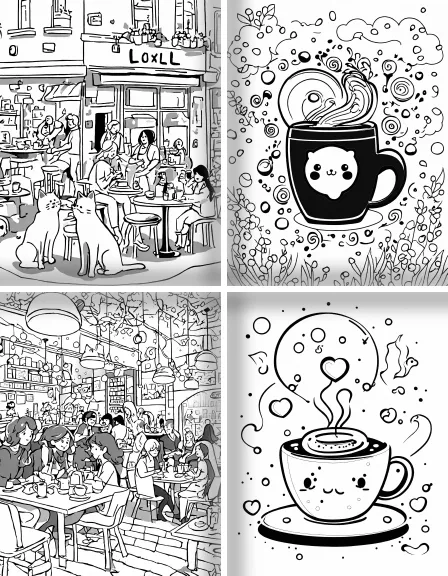 Coloring page collection thumbnail Coffee Culture in black and white