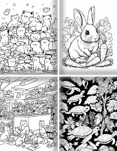 Coloring page collection thumbnail Pet Shop Fun in black and white