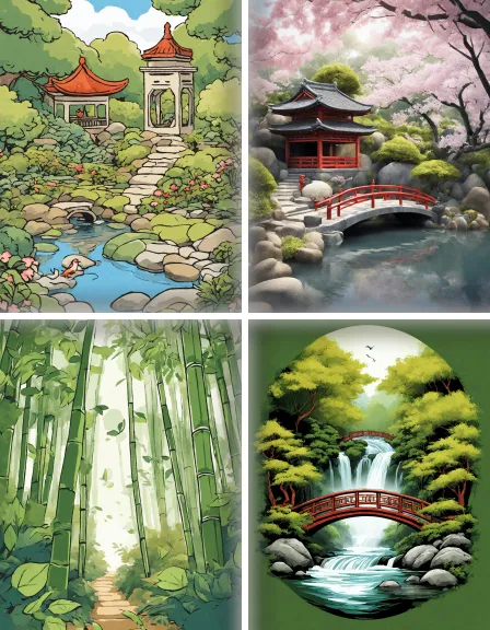 Coloring page collection thumbnail Japanese Gardens in color