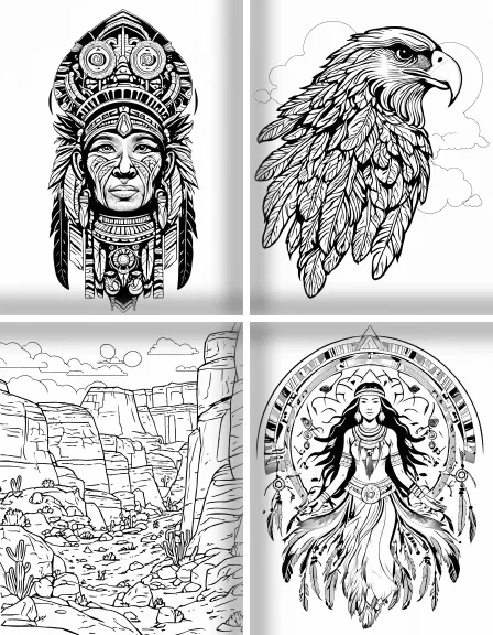 Coloring page collection thumbnail Native American Art in black and white