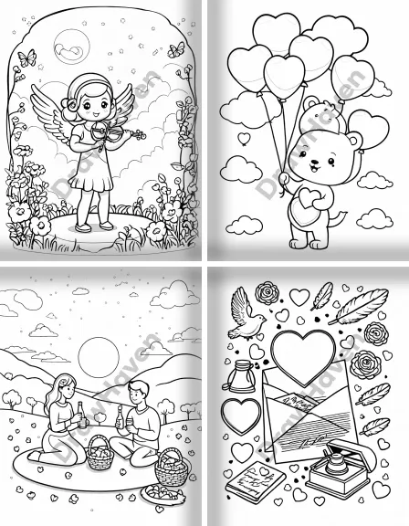 Coloring page collection thumbnail Valentine's Day Love in black and white