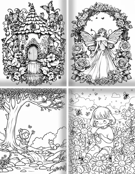 Coloring page collection thumbnail Fairy Garden in black and white