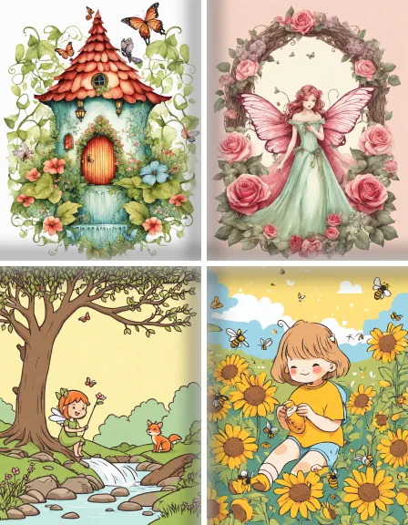 Coloring page collection thumbnail Fairy Garden in color