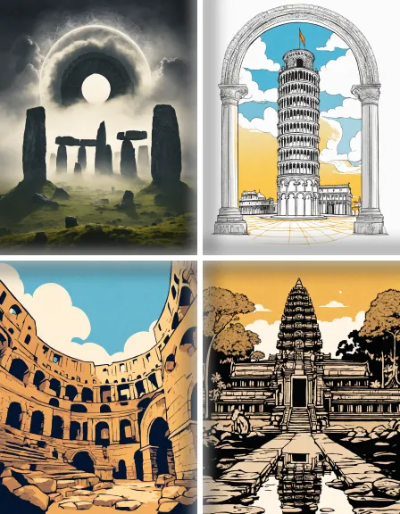 Coloring page collection thumbnail Famous World Landmarks in color