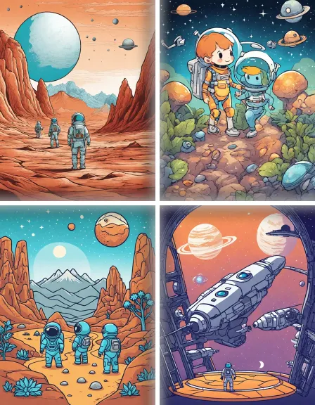 Coloring page collection thumbnail Space Explorers in color