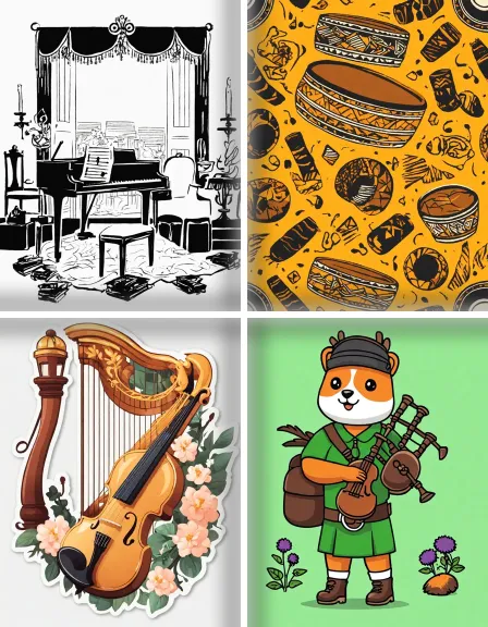 Coloring page collection thumbnail Musical Instruments in color