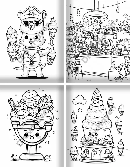 Coloring page collection thumbnail Ice Cream Shop in black and white