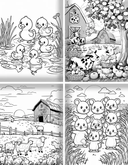 Coloring page collection thumbnail Cute Farm Animals in black and white