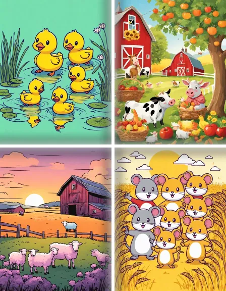 Coloring page collection thumbnail Cute Farm Animals in color