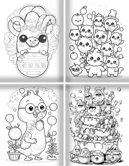 Coloring page collection thumbnail Funny Monsters in black and white