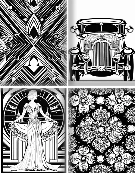Coloring page collection thumbnail Art Deco Designs in black and white