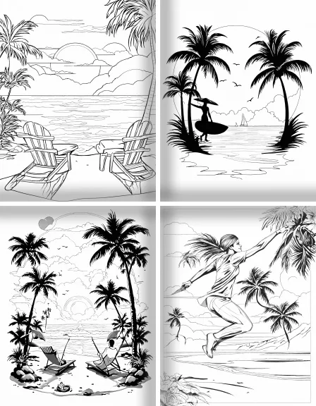 Coloring page collection thumbnail Tropical Beaches in black and white