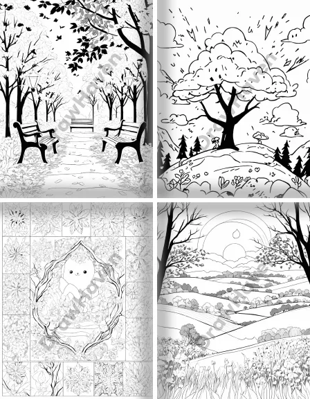 Coloring page collection thumbnail Weather and Seasons in black and white