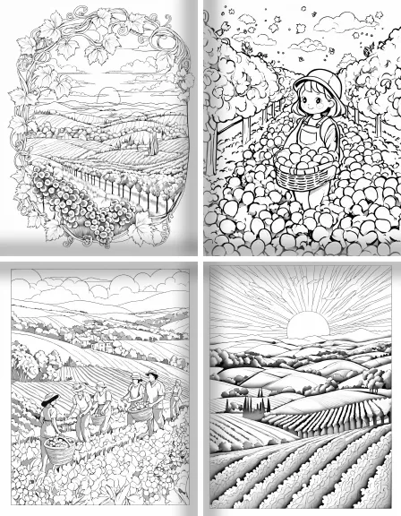 Coloring page collection thumbnail Wine and Vineyards in black and white