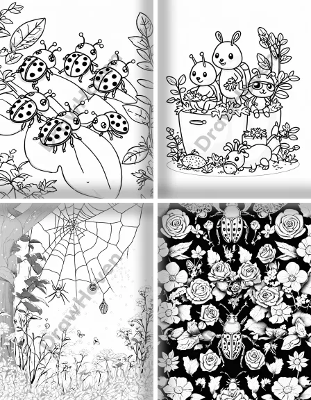 Coloring page collection thumbnail Garden Bugs and Insects in black and white