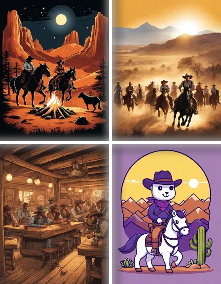 Coloring page collection thumbnail Wild West Cowboys and Cowgirls in color