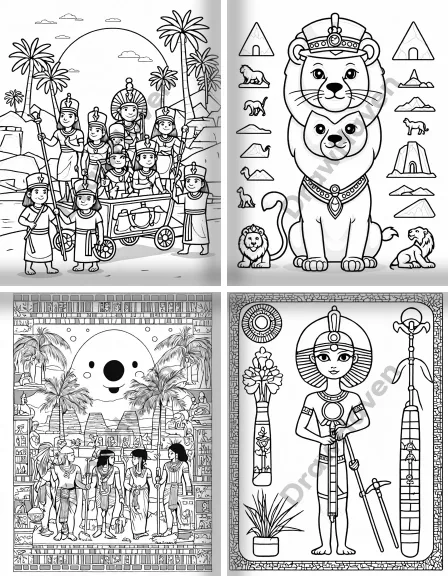 Coloring page collection thumbnail Ancient Egypt in black and white