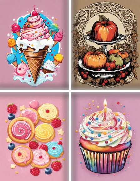 Coloring page collection thumbnail Delicious Desserts in color