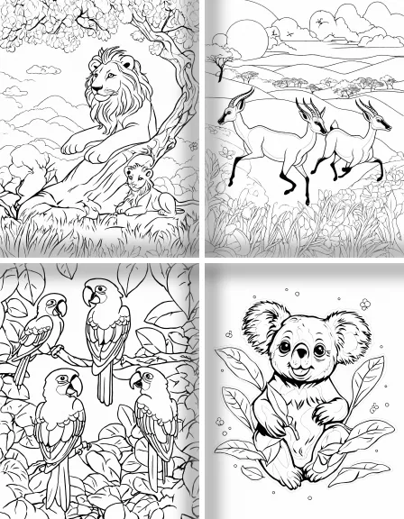 Coloring page collection thumbnail Exotic Wildlife in black and white