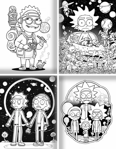 Coloring page collection thumbnail Rick and Morty in black and white