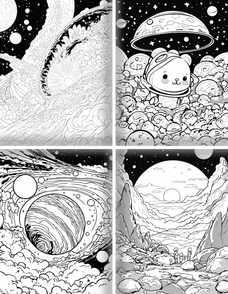 Coloring page collection thumbnail Celestial Bodies and Space in black and white