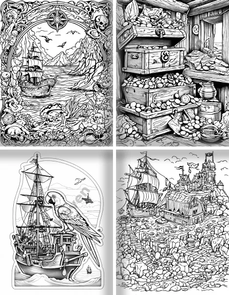 Coloring page collection thumbnail Pirate Treasures in black and white
