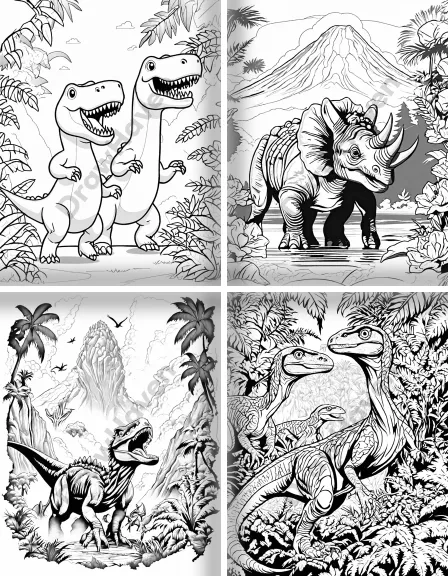 Coloring page collection thumbnail Dinosaur Adventures in black and white