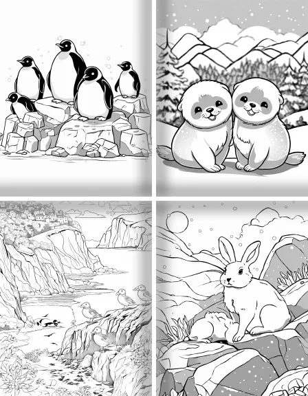 Coloring page collection thumbnail Polar Animals in black and white