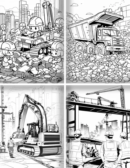 Coloring page collection thumbnail Construction Vehicles in black and white