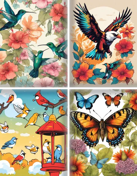 Coloring page collection thumbnail Garden Birds and Wildlife in color