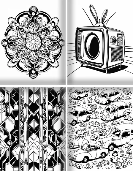 Coloring page collection thumbnail Retro and Vintage in black and white