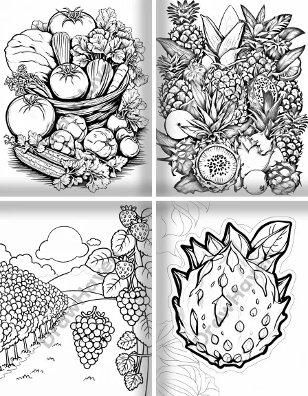 Coloring page collection thumbnail Fruits and Vegetables in black and white