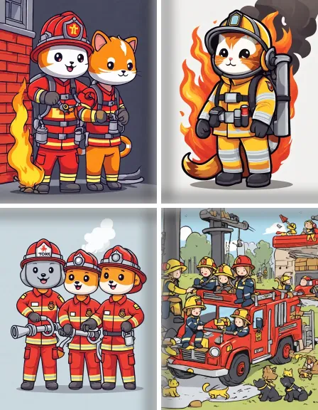 Coloring page collection thumbnail Firefighters in Action in color
