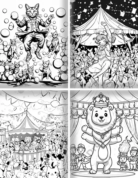 Coloring page collection thumbnail Circus Fun in black and white