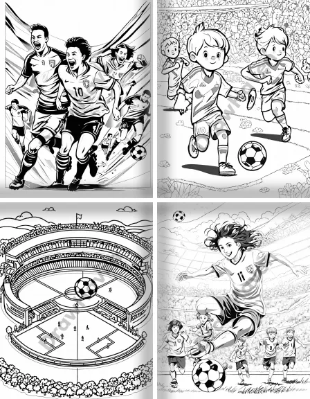 Coloring page collection thumbnail Soccer Players in black and white