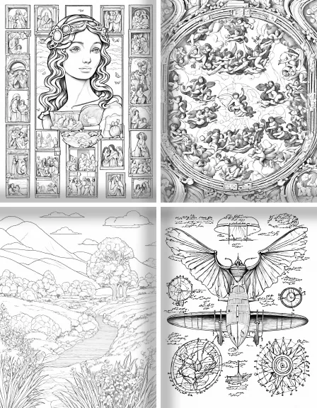 Coloring page collection thumbnail Classic Art Masterpieces in black and white