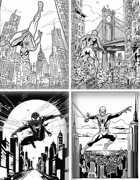 Coloring page collection thumbnail Spiderman in black and white