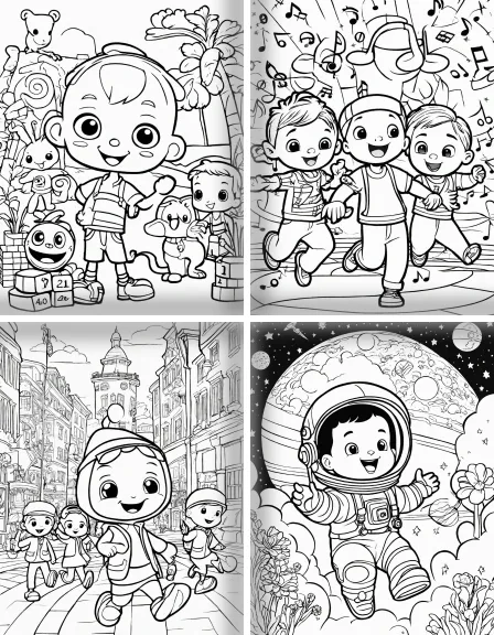 Coloring page collection thumbnail Cocomelon in black and white