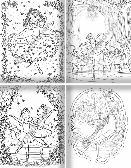 Coloring page collection thumbnail Ballet Dancers in black and white