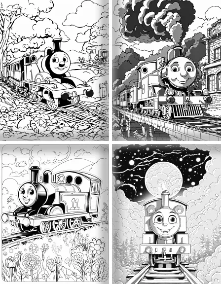 Coloring page collection thumbnail Thomas the Tank Engine in black and white
