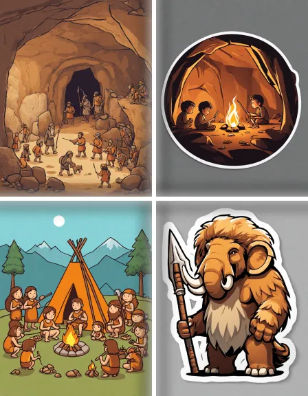 Coloring page collection thumbnail Prehistoric Cavemen in color