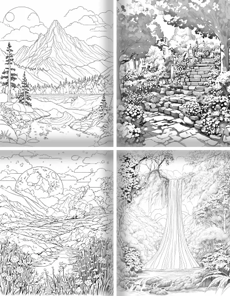 Coloring page collection thumbnail Soothing Nature Scenes in black and white