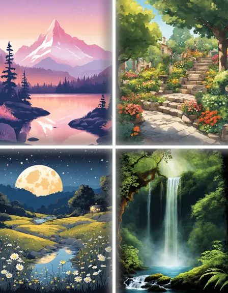 Coloring page collection thumbnail Soothing Nature Scenes in color