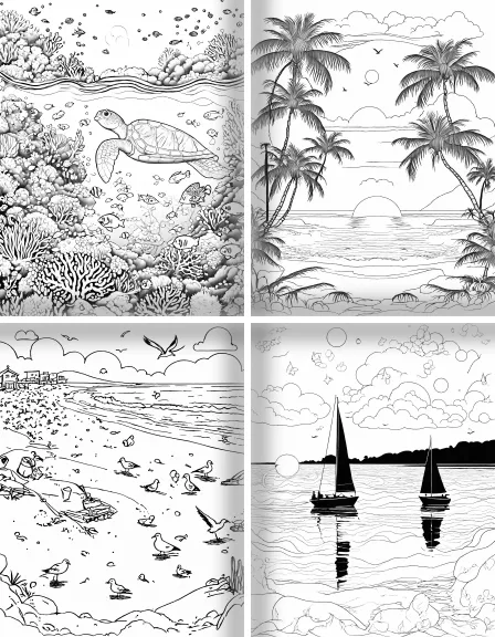 Coloring page collection thumbnail Calming Ocean Scenes in black and white