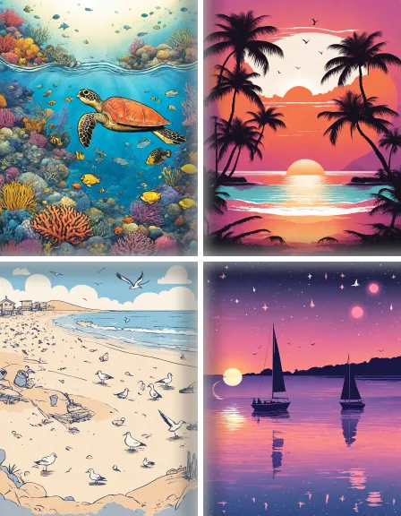 Coloring page collection thumbnail Calming Ocean Scenes in color