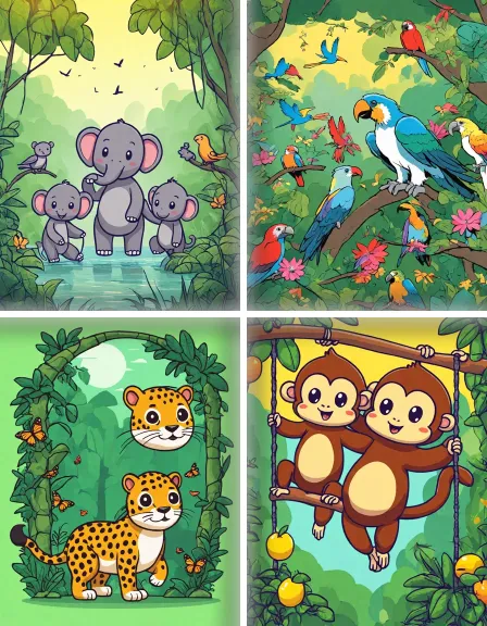 Coloring page collection thumbnail Jungle Safari in color