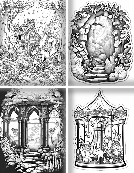 Coloring page collection thumbnail Fairy Tale Kingdoms in black and white