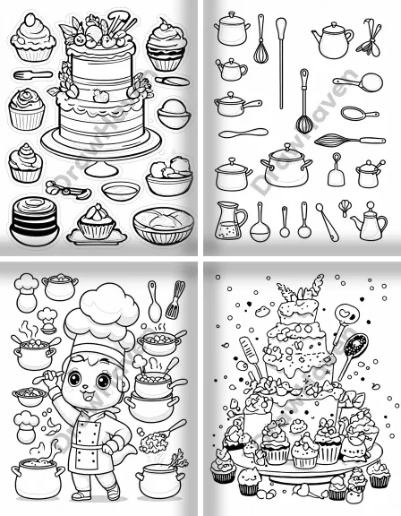 Coloring page collection thumbnail Baking and Cooking in black and white
